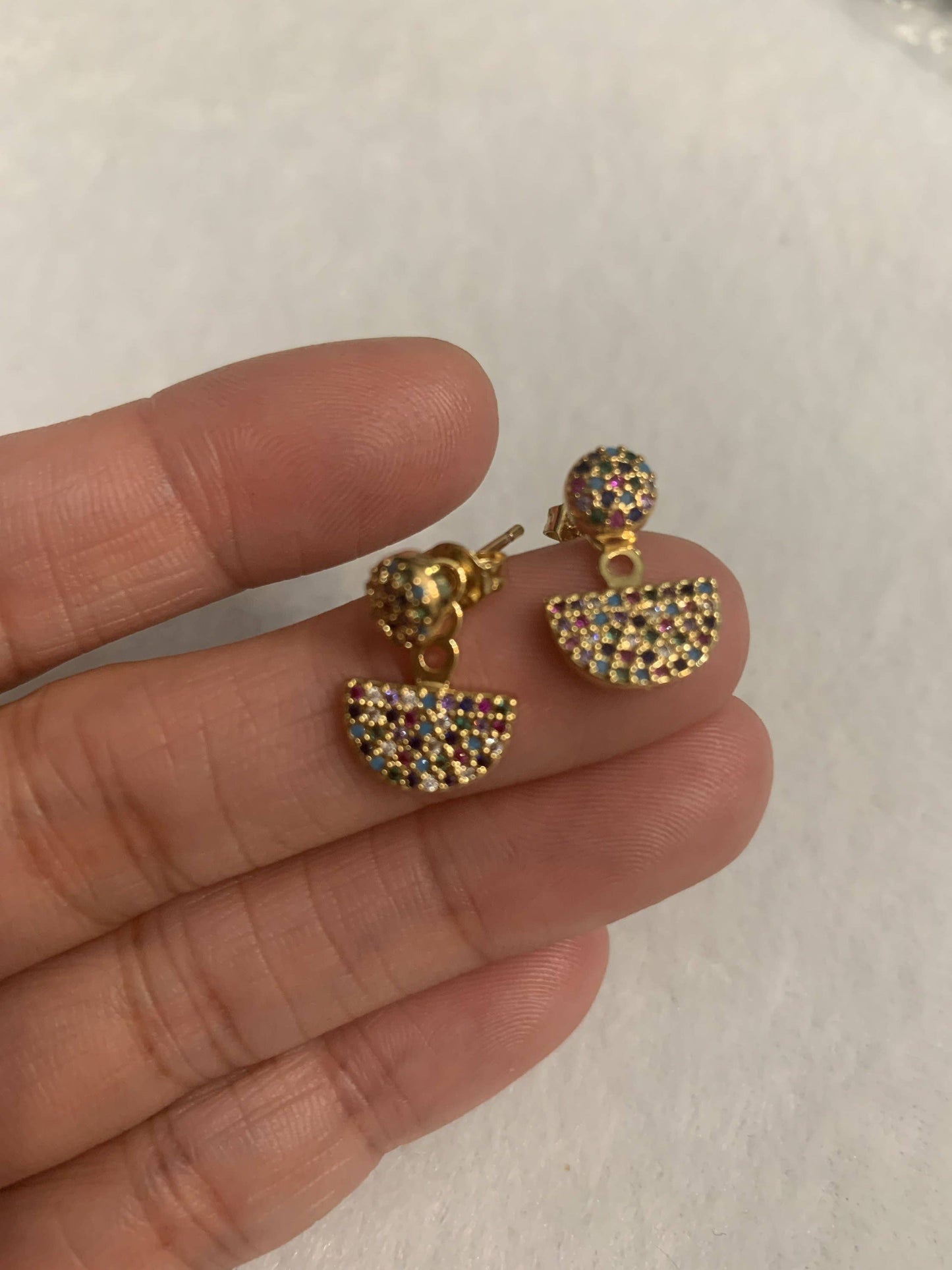 Dot and Half Circle Stud Earrings, Sku#J278