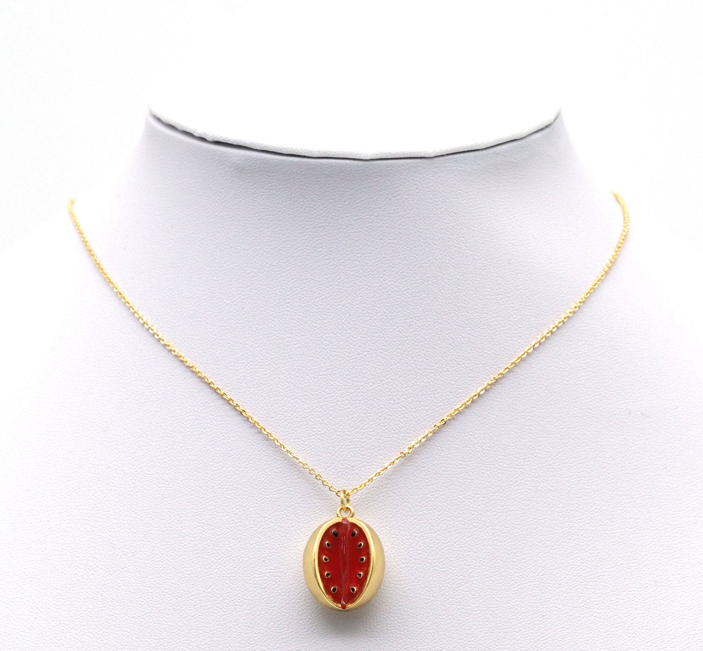 Gold CZ Enamel Watermelon Fruit Charm, Sku#LK730