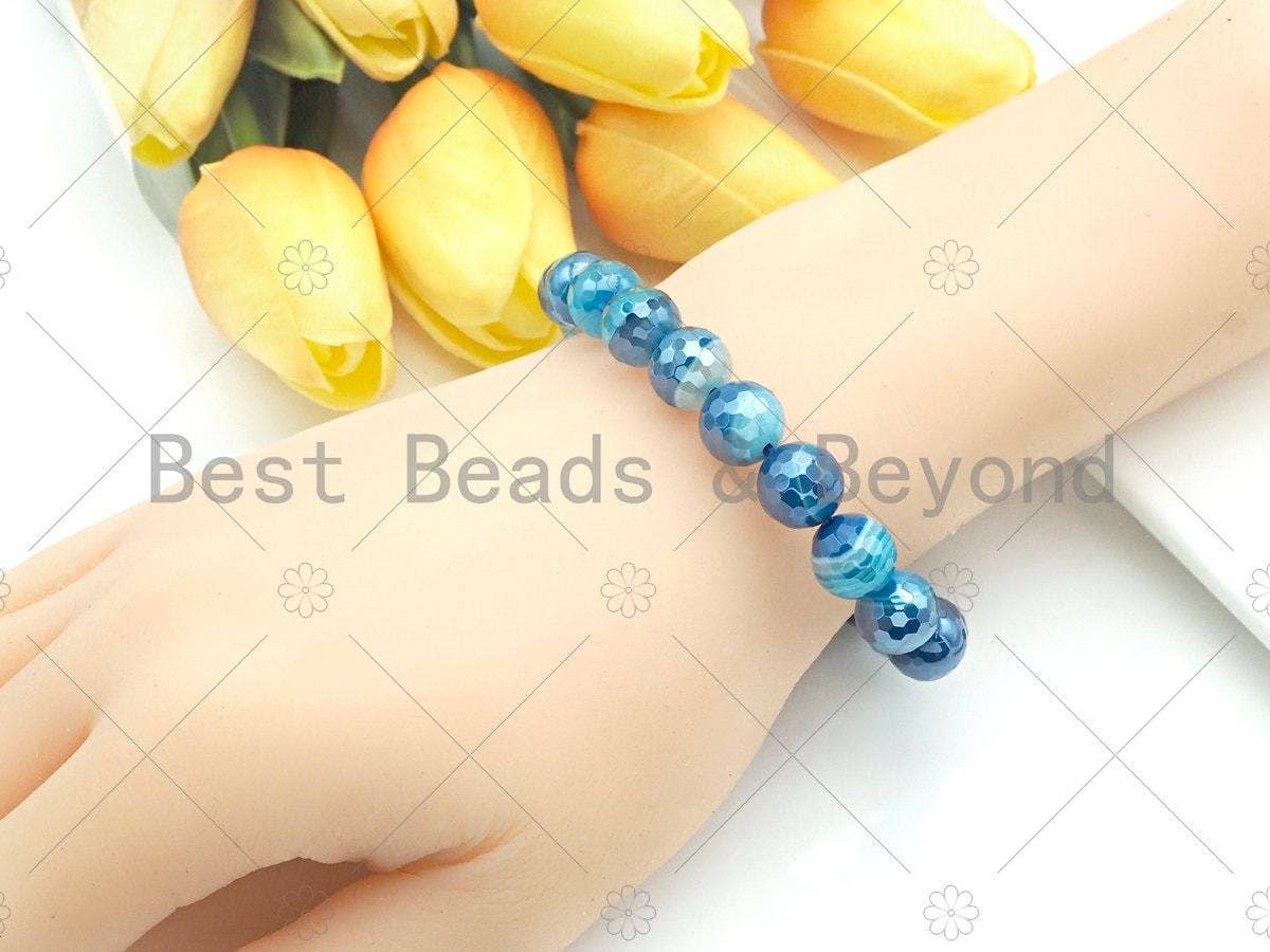 Mystic Blue Banded Agate Stretchy Bracelet,SKU#U1101