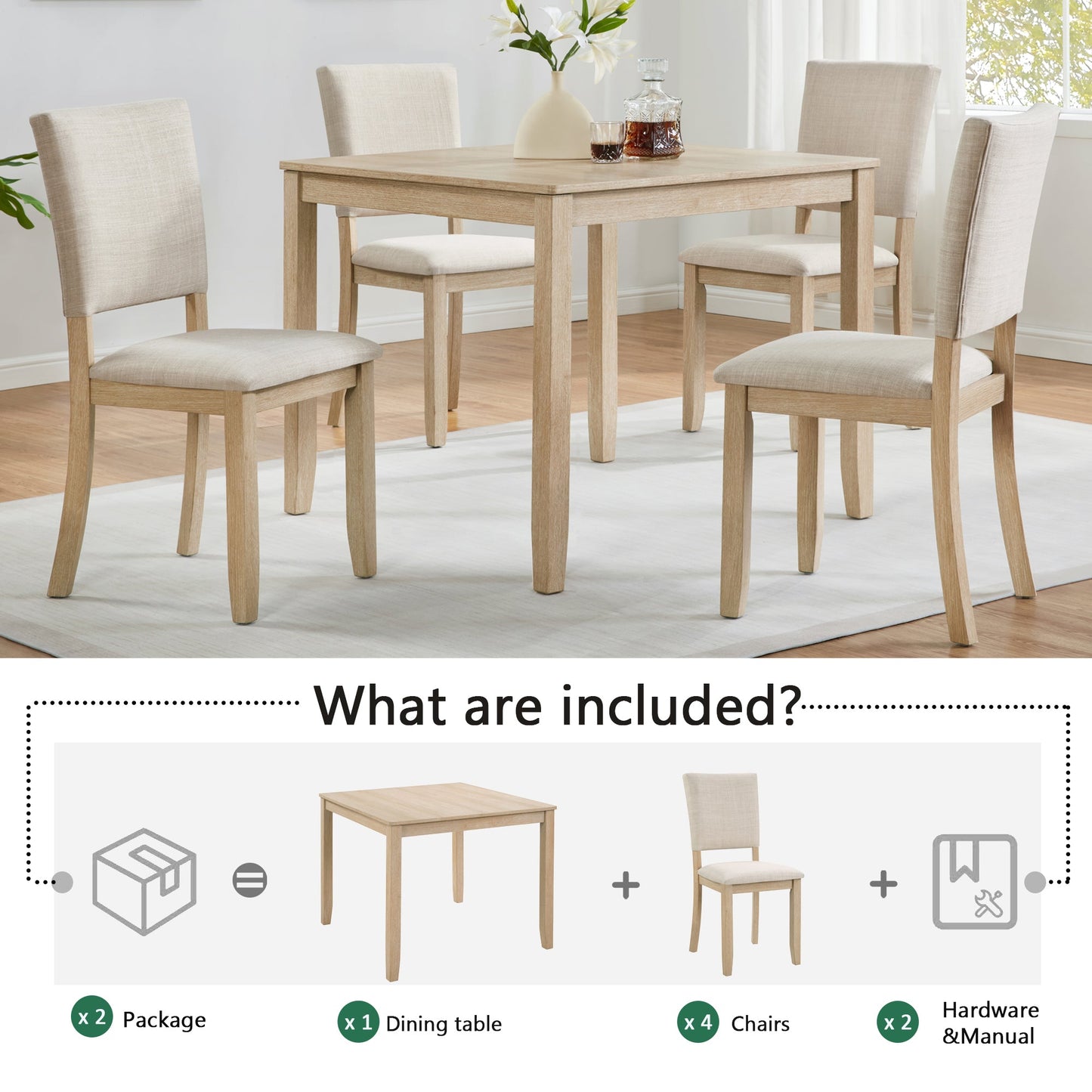 Modern 4 Person Dining Table Set with 4 Chairs