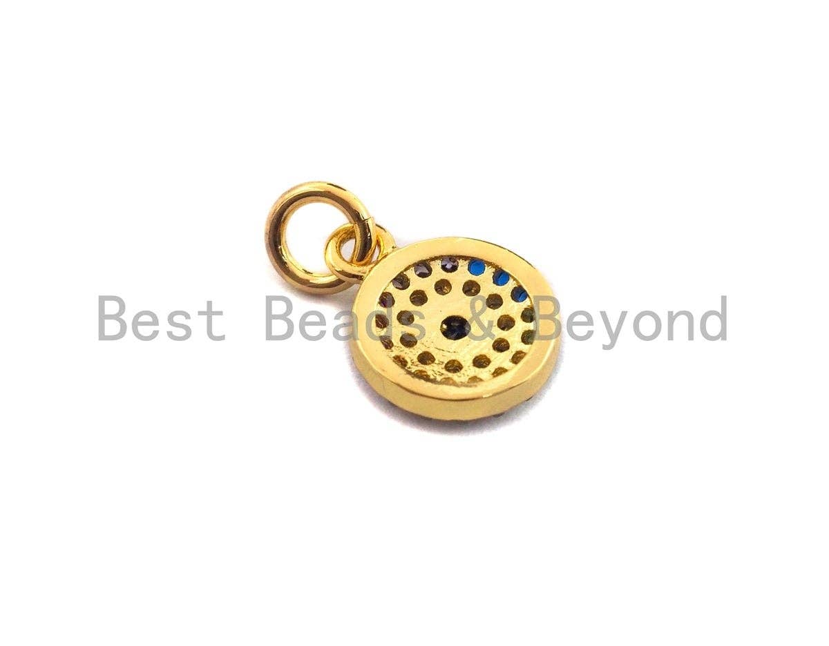Colorful CZ Micro Pave Evil Eye on Disc Pendant/Charm,Round Evil Eye CZ Pendant, 24K Gold Tone,9x12mm,Sku#Z525