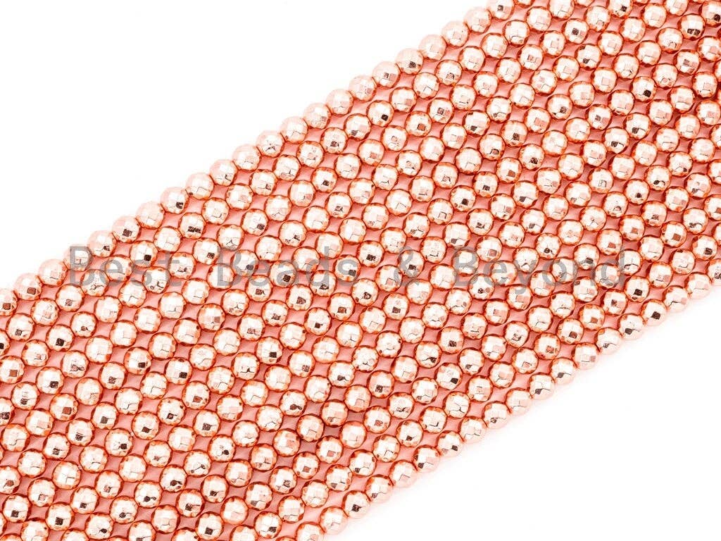 Natural Rose Gold Copper Color Hematite-3mm/4mm/6mm/8mm/10mm/12mm Round Faceted Beads-15inch FULL strands, sku#S65
