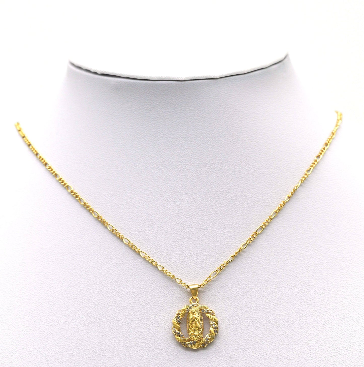 CZ Virgin Mary On Round Frame Charm, Sku#LX49