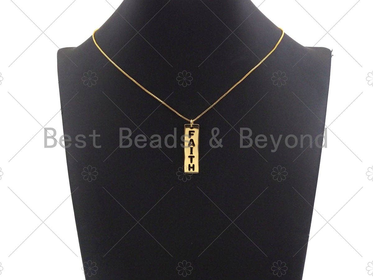 CZ Micro Pave Hollow Out Faith On Bar Pendant/Charm,Rectangle Cubic Zirconia Pendant, Silver/Gold /Rose Gold/Black Tone,10x29mm,Sku#ML07