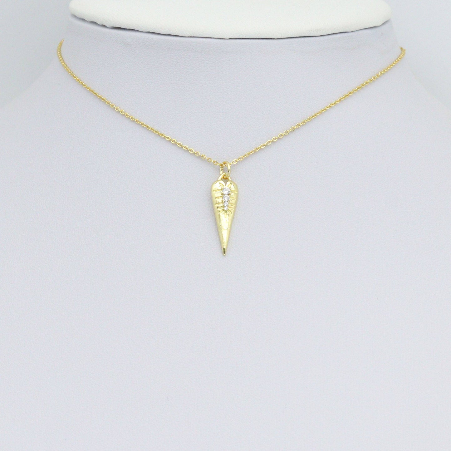 Clear CZ Gold Long Triangle Carrot Charm Pendant,Sku#LX849