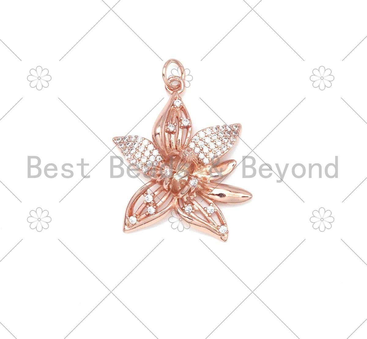 CZ Micro Pave  Flower Shape Pendant/Charm, Gold/Silver/Rose Gold/Black Flower Charm, Necklace Bracelet Charm Pendant,21x28mm,Sku#Y481