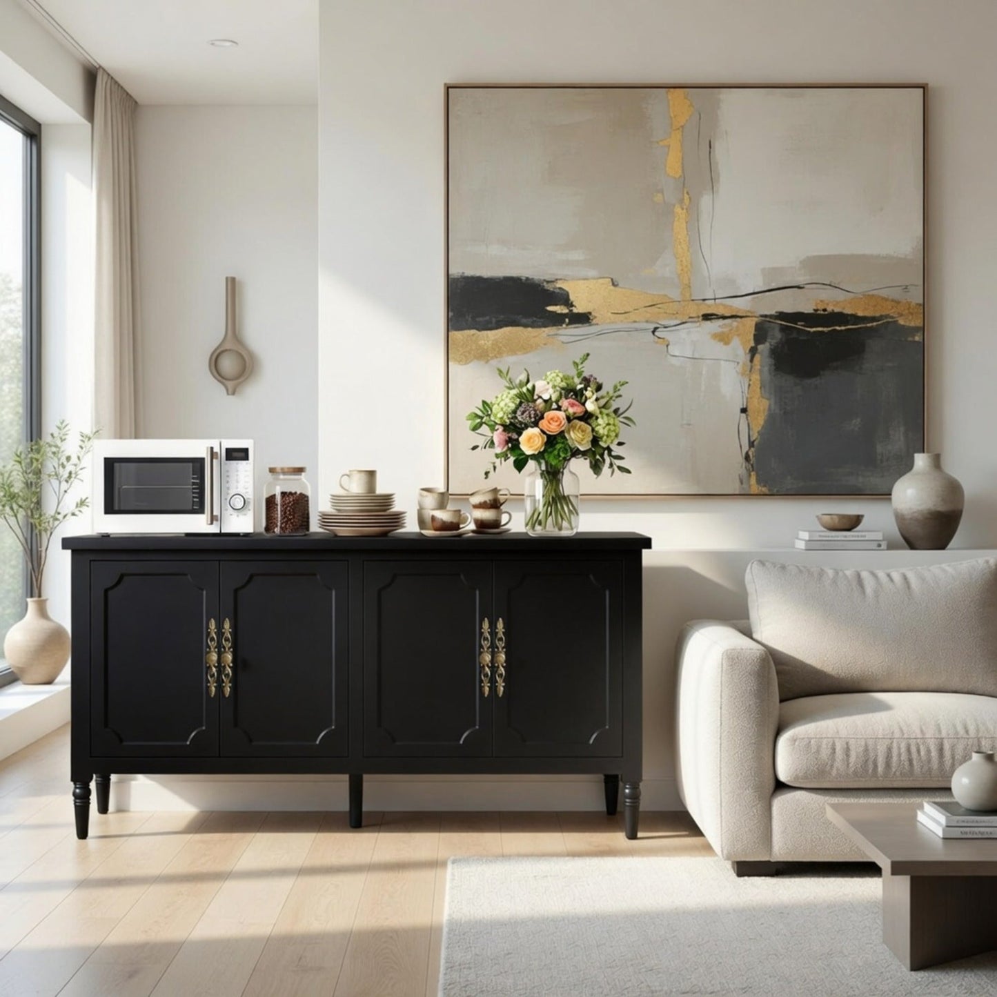 58.9" Stain Black Buffet Cabinet