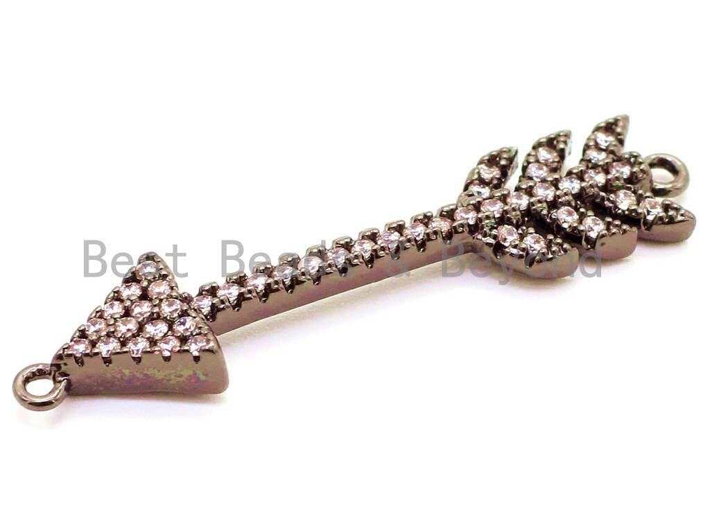 CZ Micro Pave 36x8mm Cupid Arrow Connector, Cubic Zirconia Pave in Gold Rose gold Black Silver Finish, CZ Space Connector, sku#E93