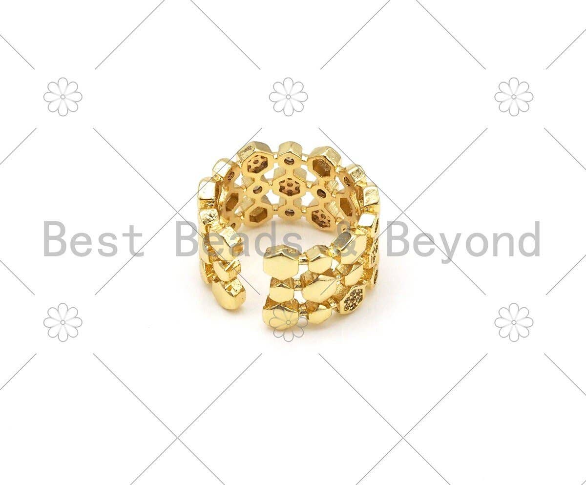 CZ Hexagon Patten Adjustable Ring, Sku#X245