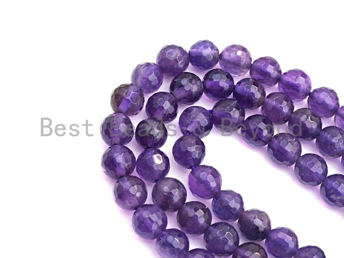 High Quality Natural Amethyst Round Faceted Beads, 4mm/6mm/8mm/10mm/12mm Amethyst Beads, 15.5" Full Strand, sku#U726