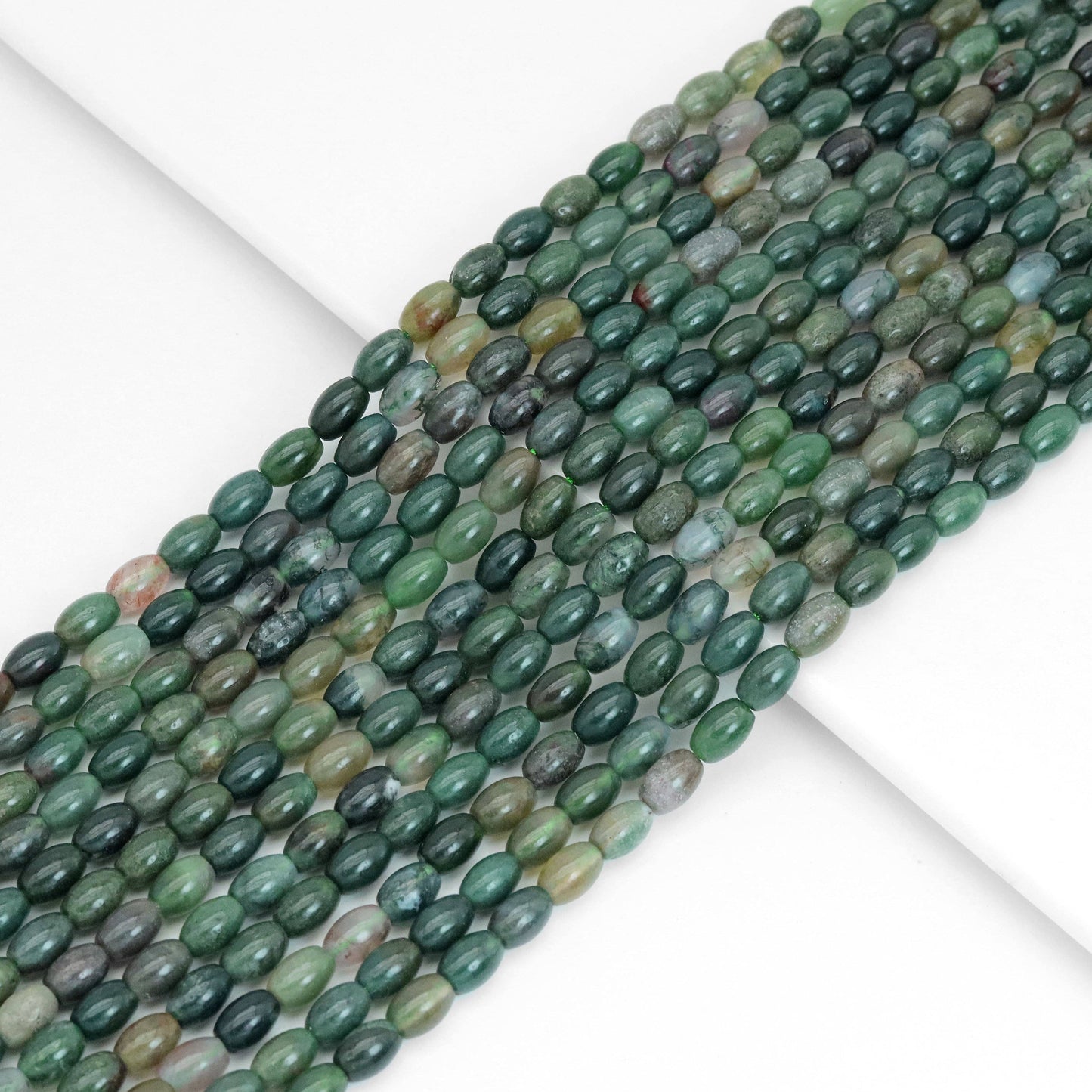 6x9mm Genuine Moss Agate Smooth Drum Shape Beads, Sku#U2007