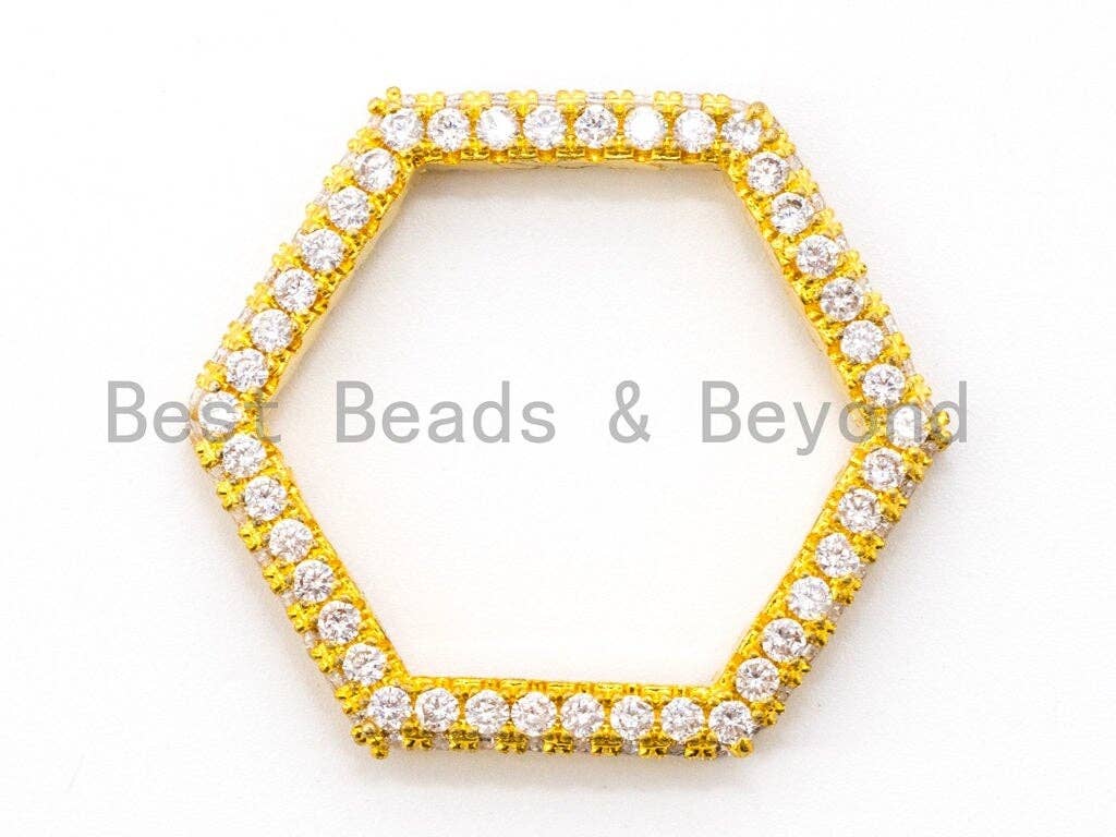 CZ Micro Pave Hexagon Pendant/Charm, Cubic Zirconia Pave Pendant, Fashion Jewelry Findings, 36x23mm, sku#C51