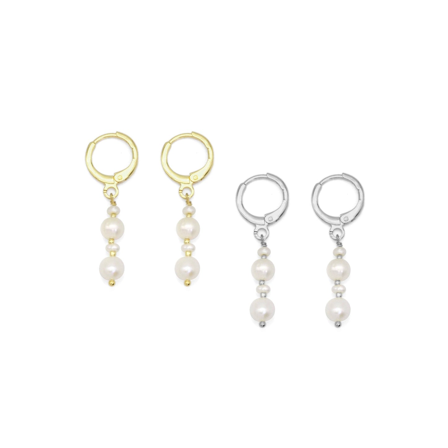 Freshwater Pearl Dangle Huggie Earrings, Sku#EF453