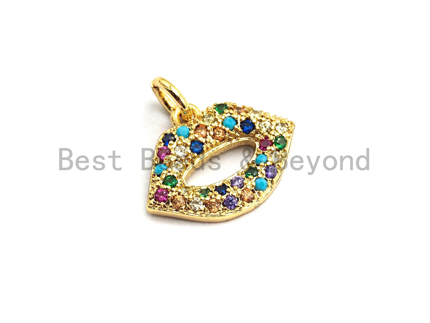 CZ Colorful Micro Pave Lip Charm, Lip Shaped Pave Pendant, Gold plated, 12x15mm, Sku#F750