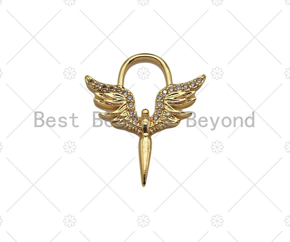 CZ Micro Pave Angel Wing Shape Charm,CZ 14K Dainty Gold Charm,Necklace Bracelet Charm Pendant,14x19mm,Sku#ZX05