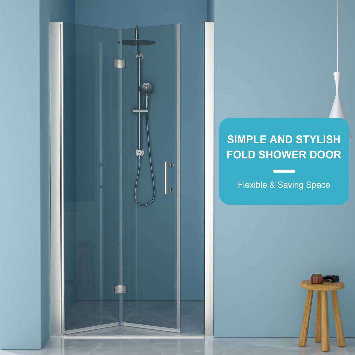 Frameless Shower Door with Tempered Glass - 32"W x 72"H