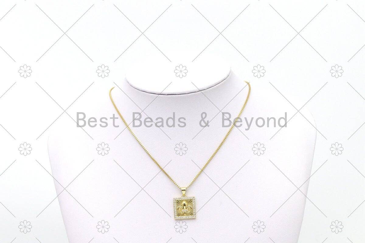 CZ Micro Pave Embossment Flower On Square Shape Pendant, 18K Gold Filled CZ Charm, Necklace Bracelet Charm Pendant,mm,Sku#LK498