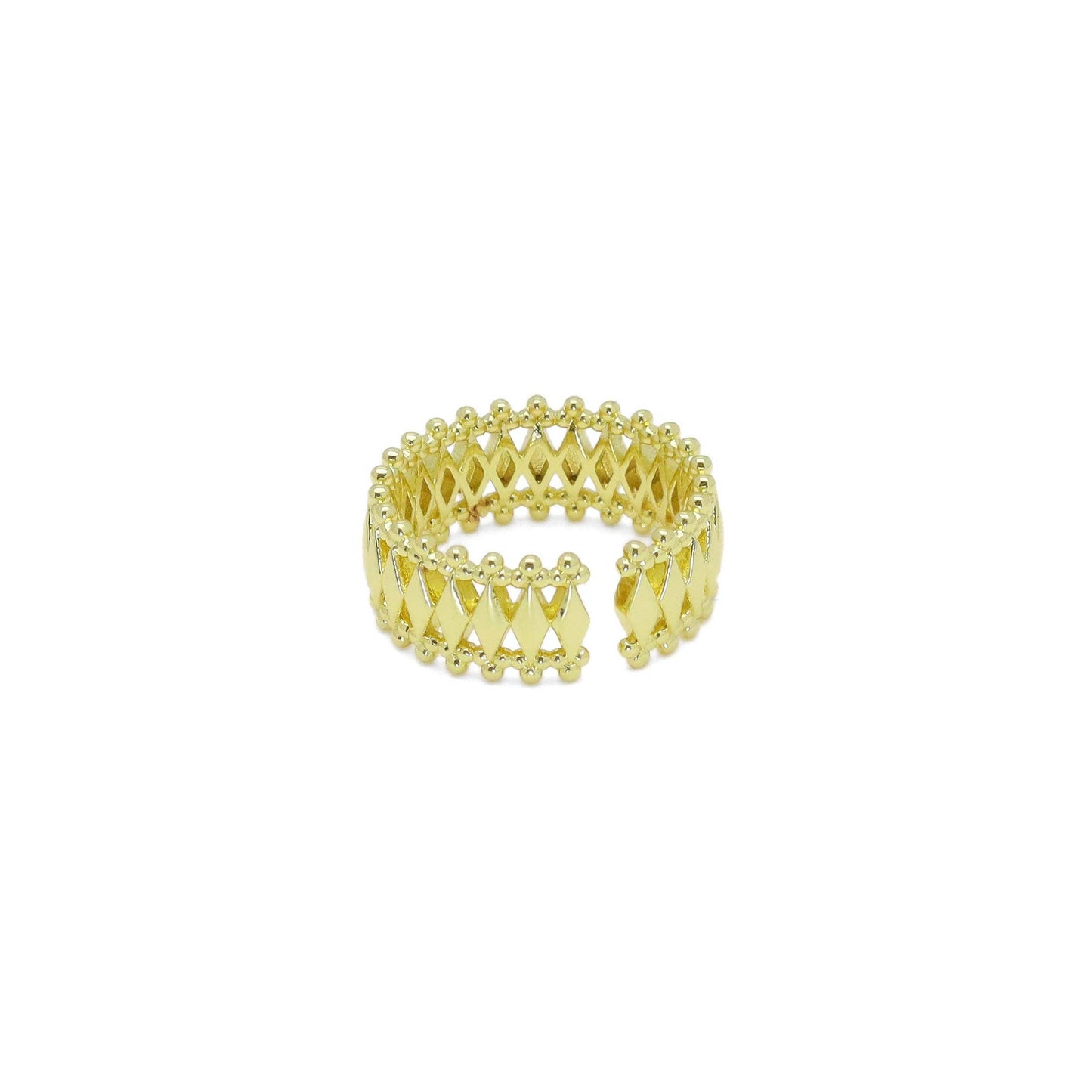 Gold Silver Rhombus Diamond Band Ring, Sku#A158