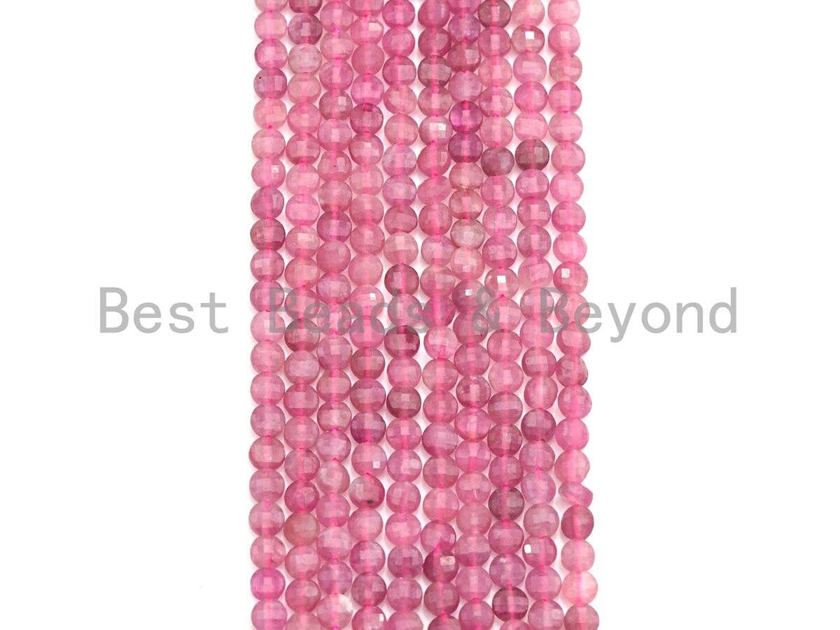 High Quality Natural Pink Tourmaline Checkerboard Cut Beads, 4mm Turtle Shell cut Tiny Tourmaline Beads, 16 Full strand, sku# U793