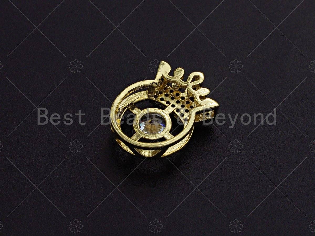 18K Gold Micro CZ Pave with Big CZ Crown Pendant, Gold Crown Charm,  Crown Beads, Jewelry Findings, 14x20mm, sku#LK47