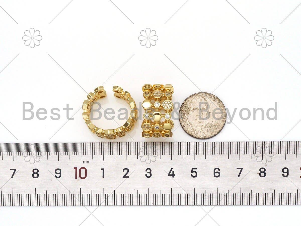 CZ Hexagon Patten Adjustable Ring, Sku#X245
