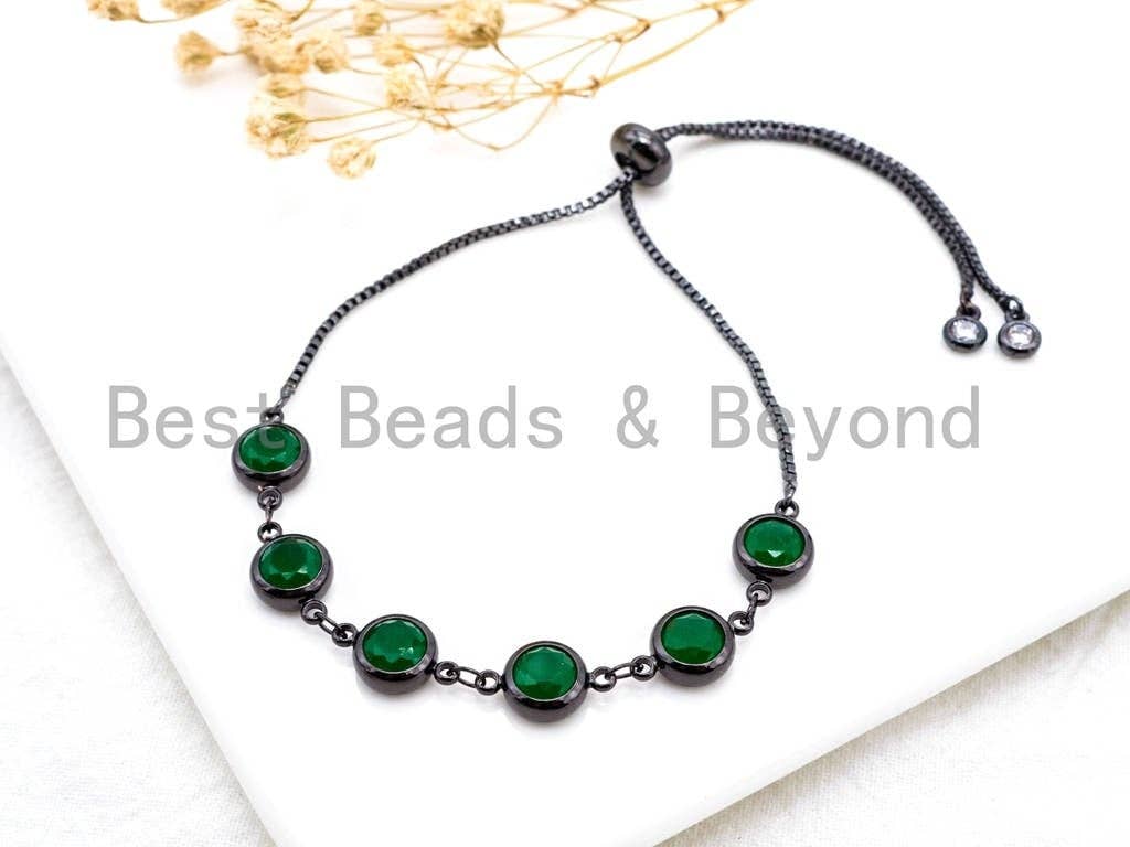 Sliding Adjustable Chain Bracelet, 8mm Green Jade bracelet, Link bracelet, Silver Gold Black Bracelet, Gem Beaded Bracelet, SKU#A47