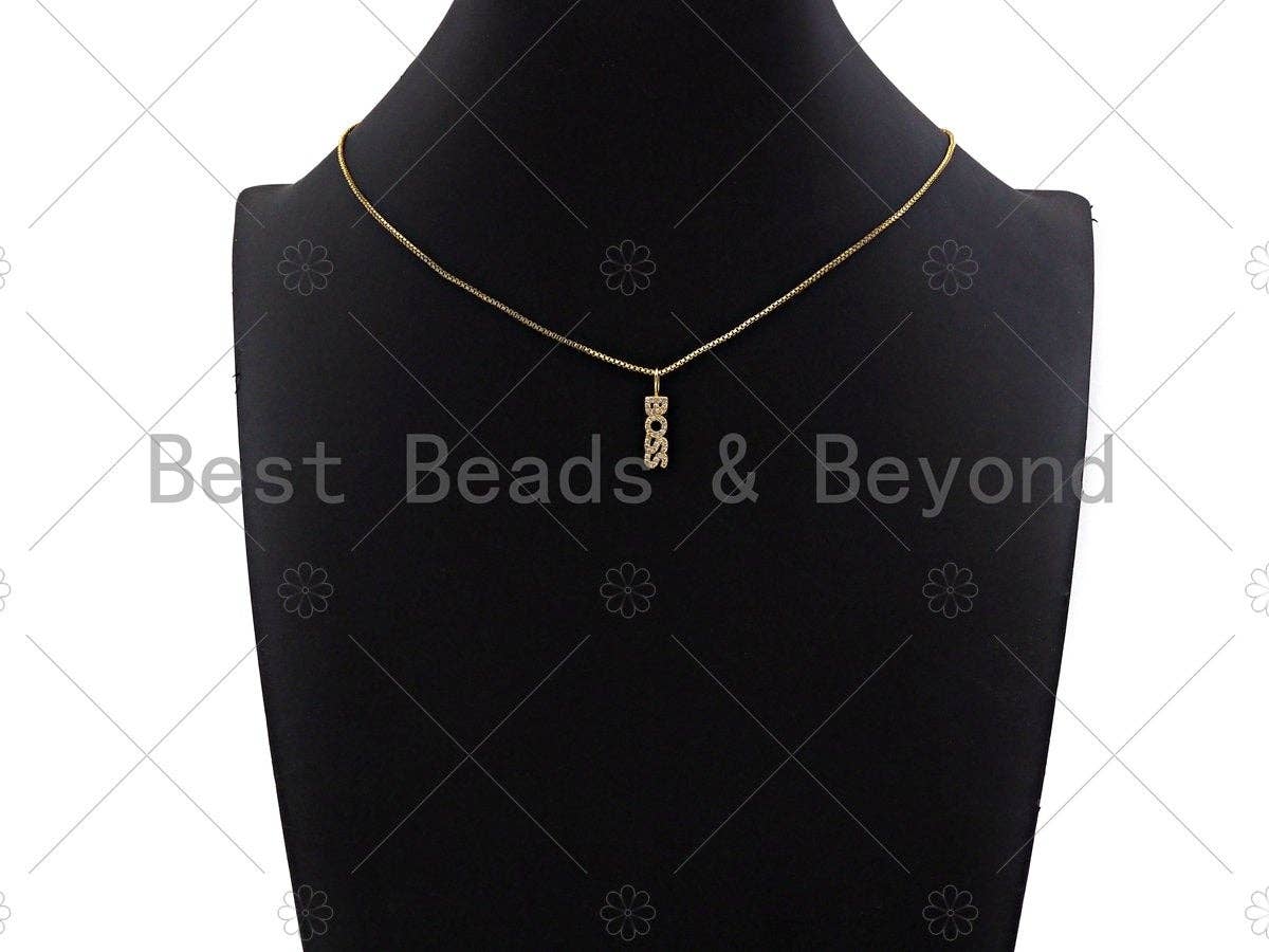 CZ Micro Pave Boss Letter Charm/Pendant,Letter Shape Charm, Boss Pave Pendant, Gold plated charm, 5x22mm,Sku#JL19