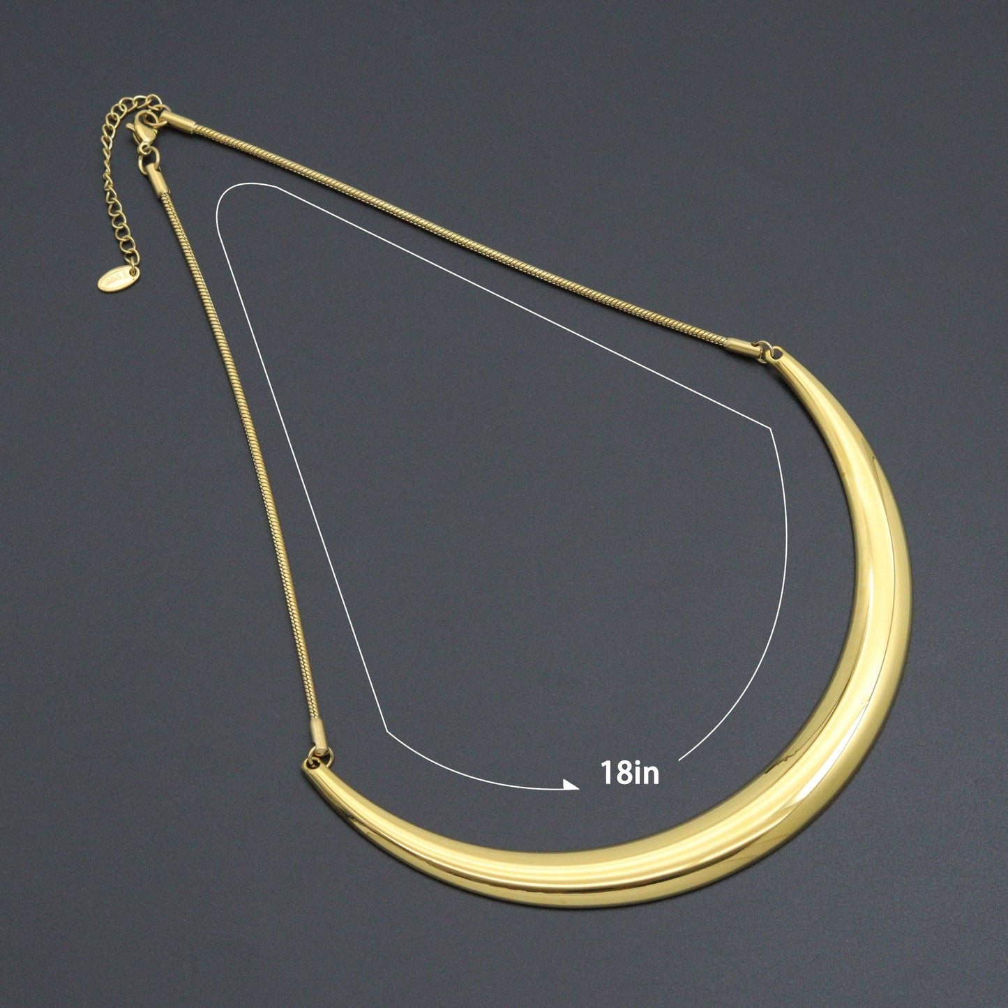 Bold Gold Cresent Moon Necklace, Sku#O127