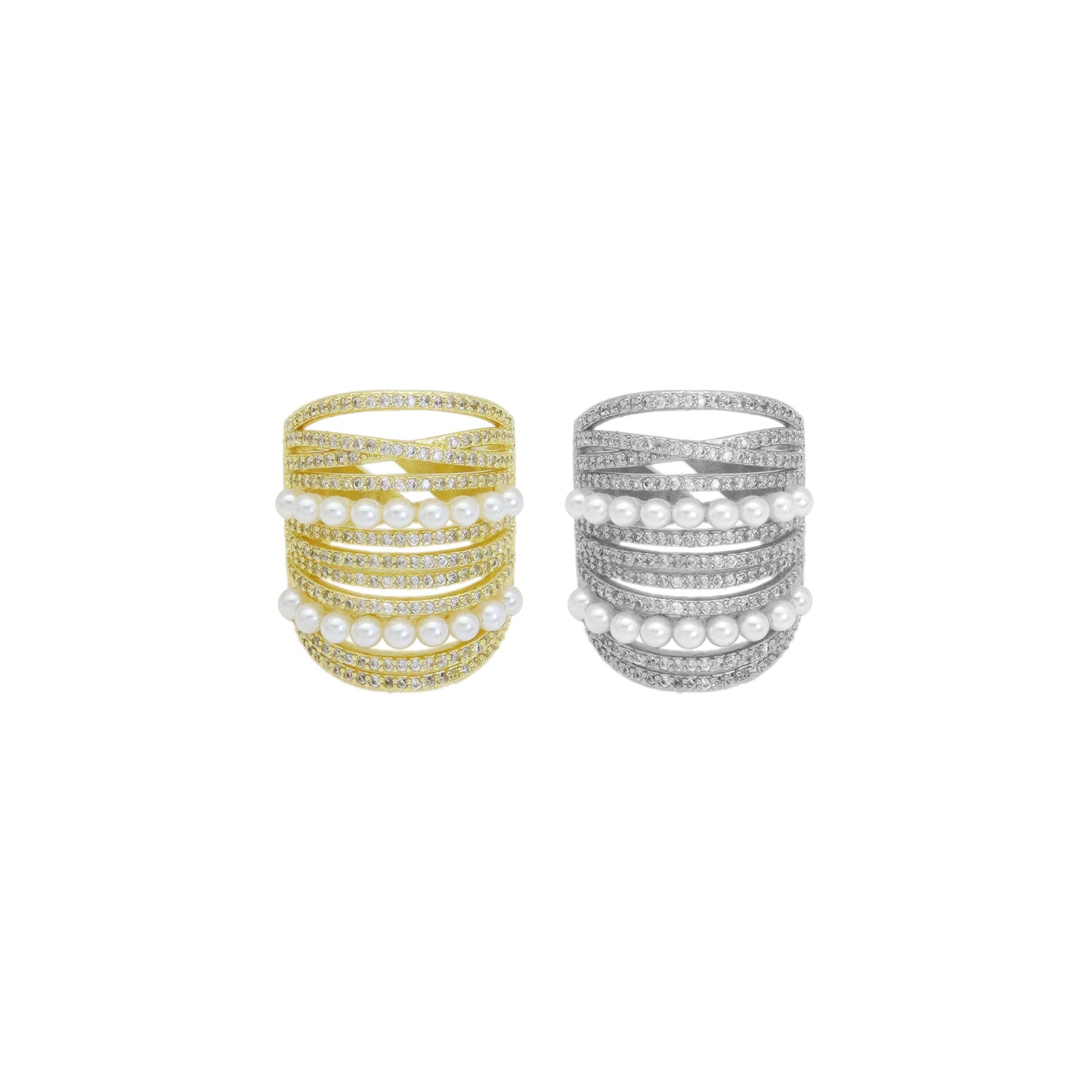 CZ White Pearl Chunky multiines Statment Ring, Sku#A185