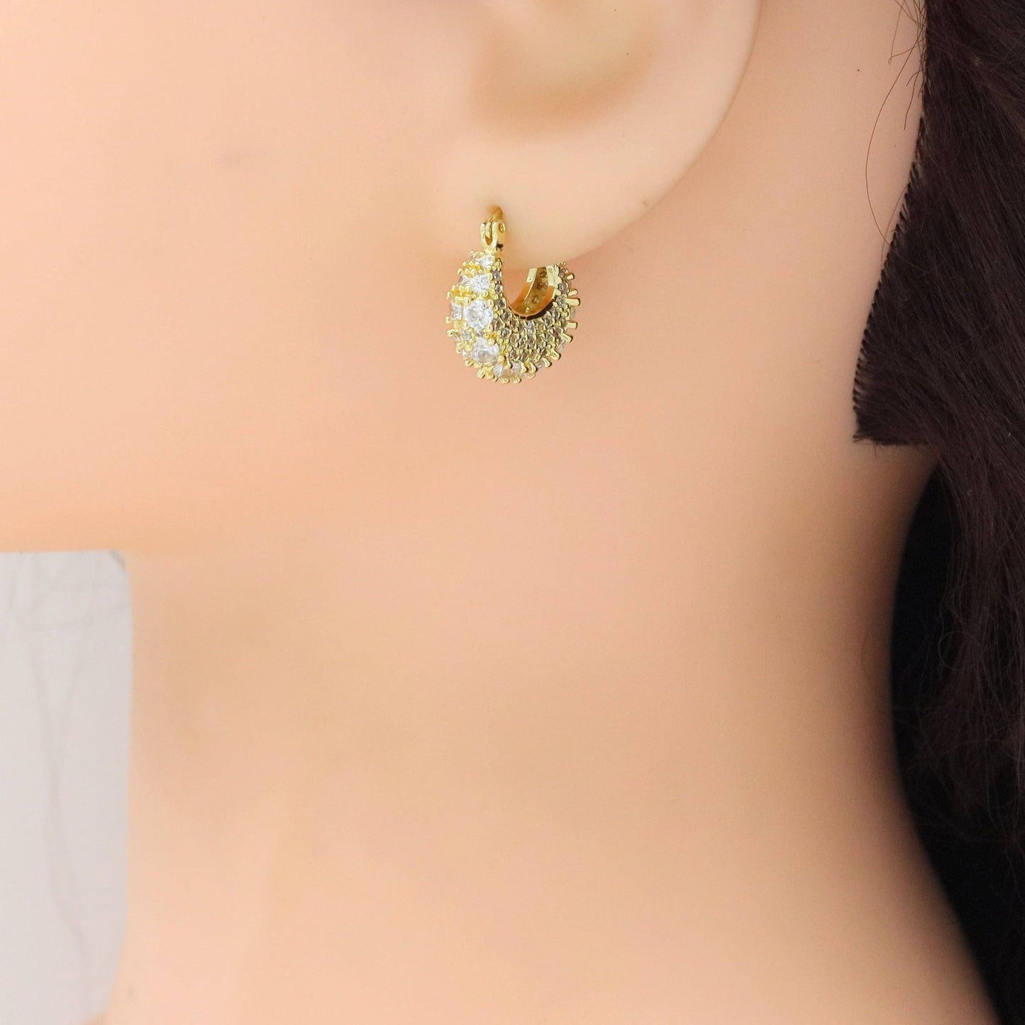 Clear CZ Cute Bag Shape Huggie Earrings, Sku#LX700