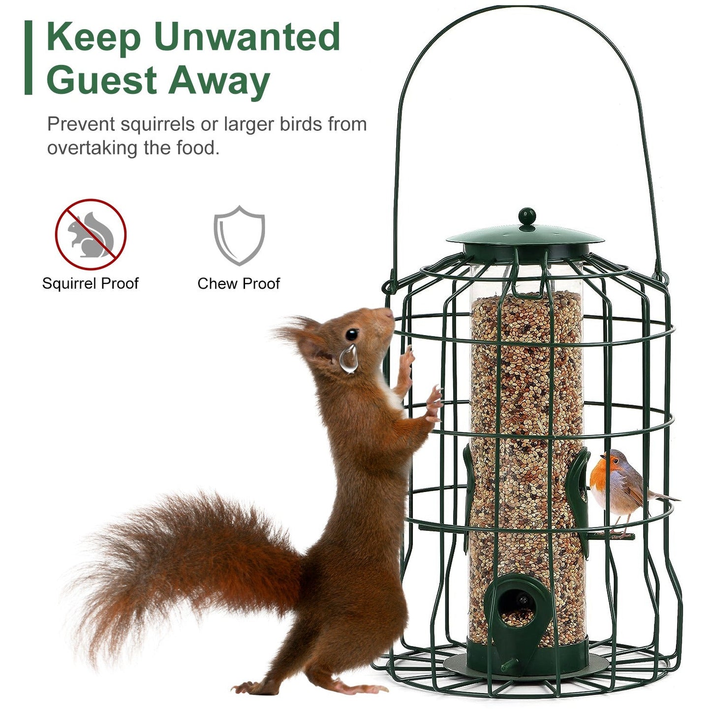 Metal Bird Feeder: Squirrel-Proof Seed Feeder with 4 Ports