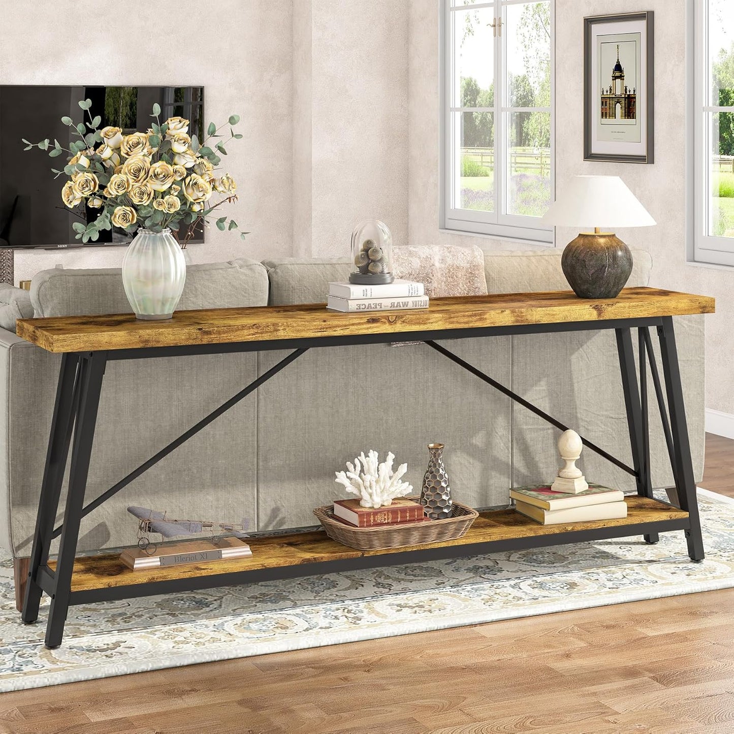 70.9" Extra Long Rustic Industrial Sofa Table