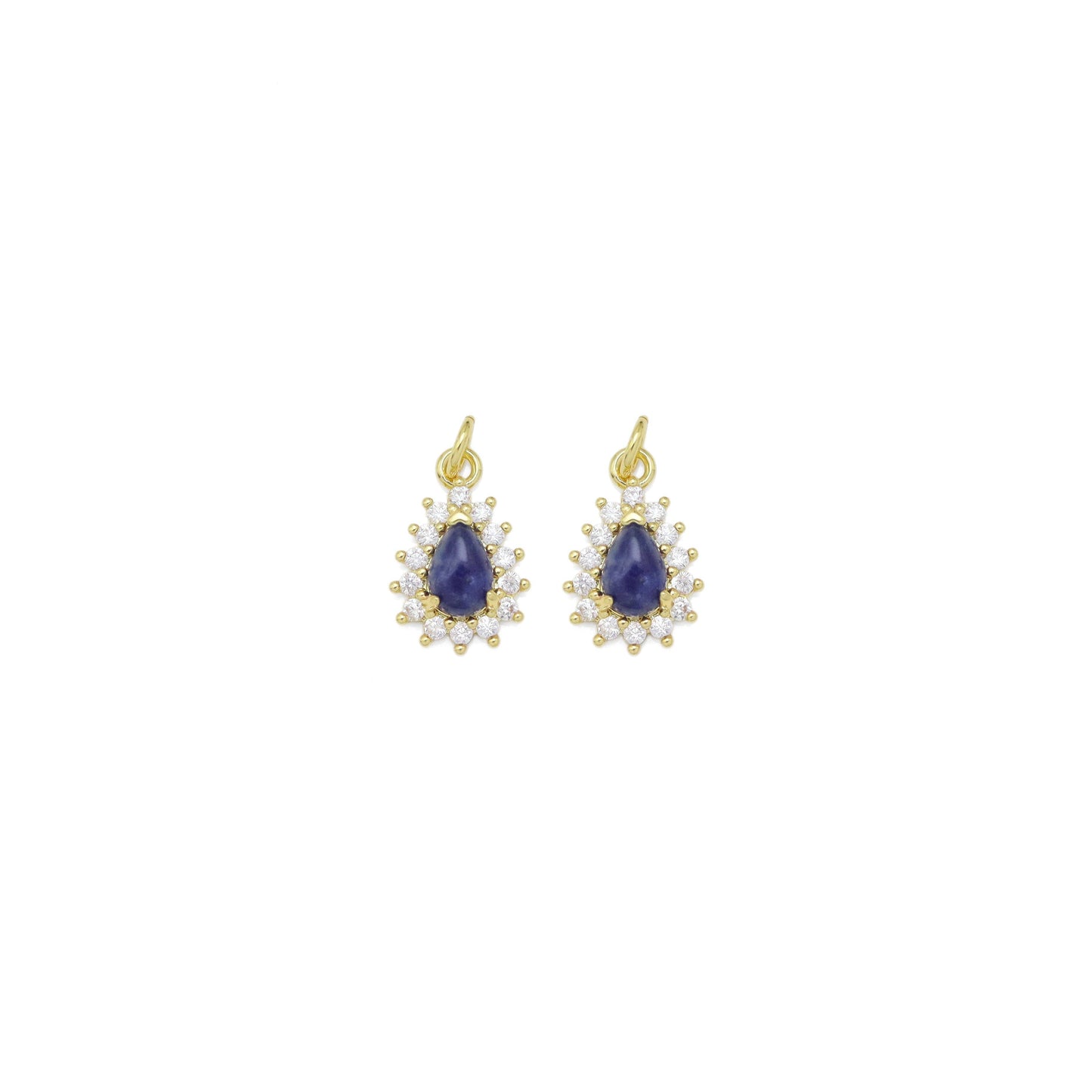 Natural SodaliteTeardrop Gemstone CZ Pave Charm, Sku#Y940
