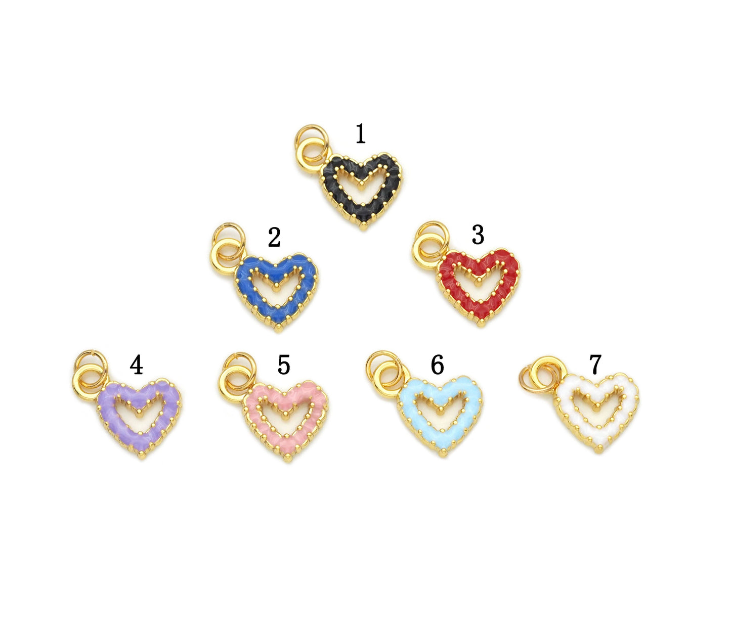 CZ Gold Colorful Enamel Open Heart Charm, Sku#B334C