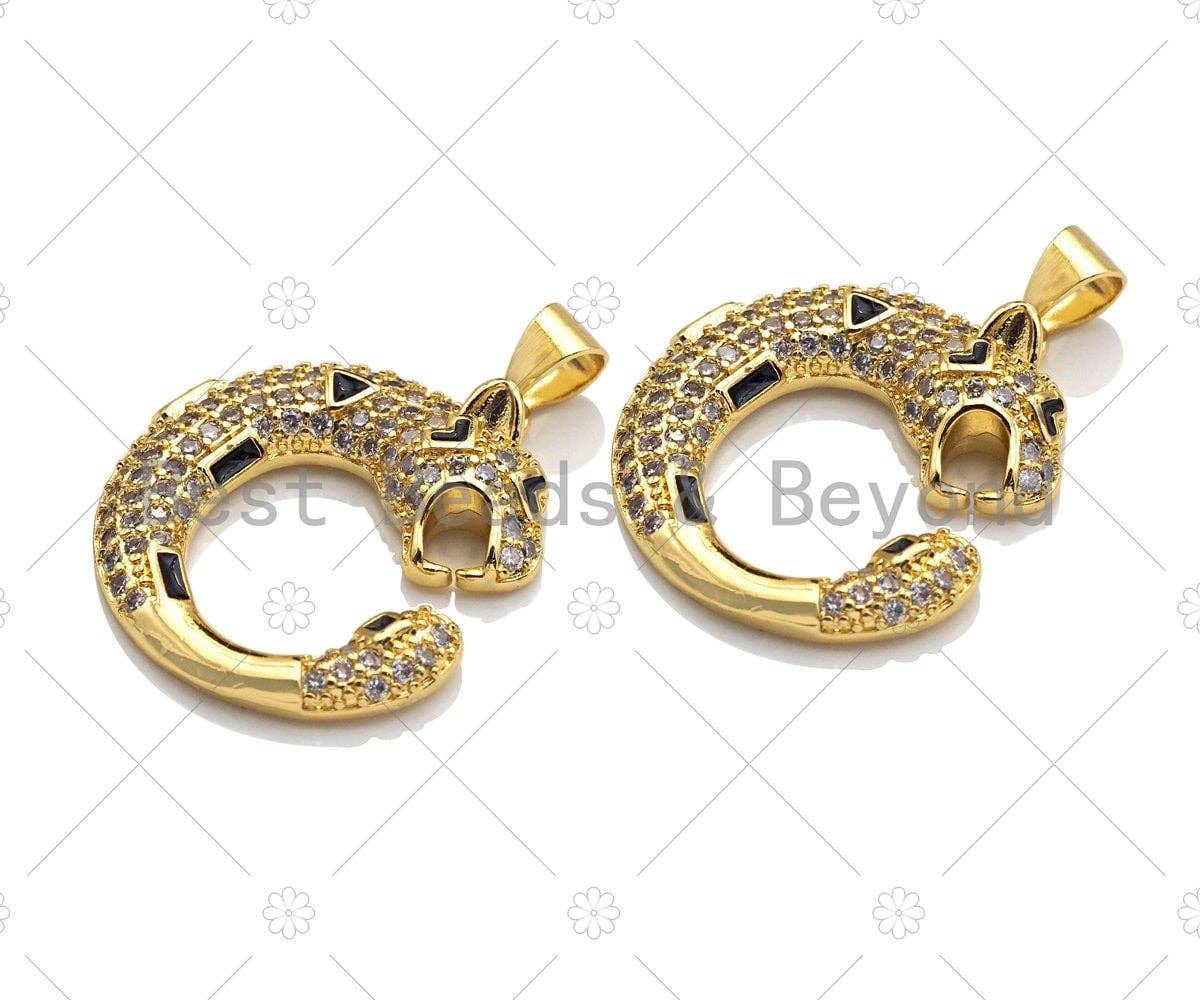 18K Gold Leopard Shape Pendant, Panther Charm, Animal Pave Pendant, 22x25mm, Sku#LK54