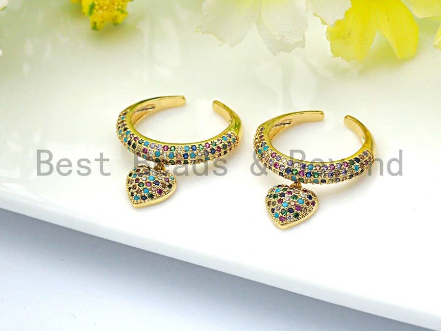 Colorful CZ Micro Pave Circle With Heart Shape Ring, Cubic Zirconia Gold Ring, Adjustable Ring,Statement Ring 15x21x17mm,sku#X68