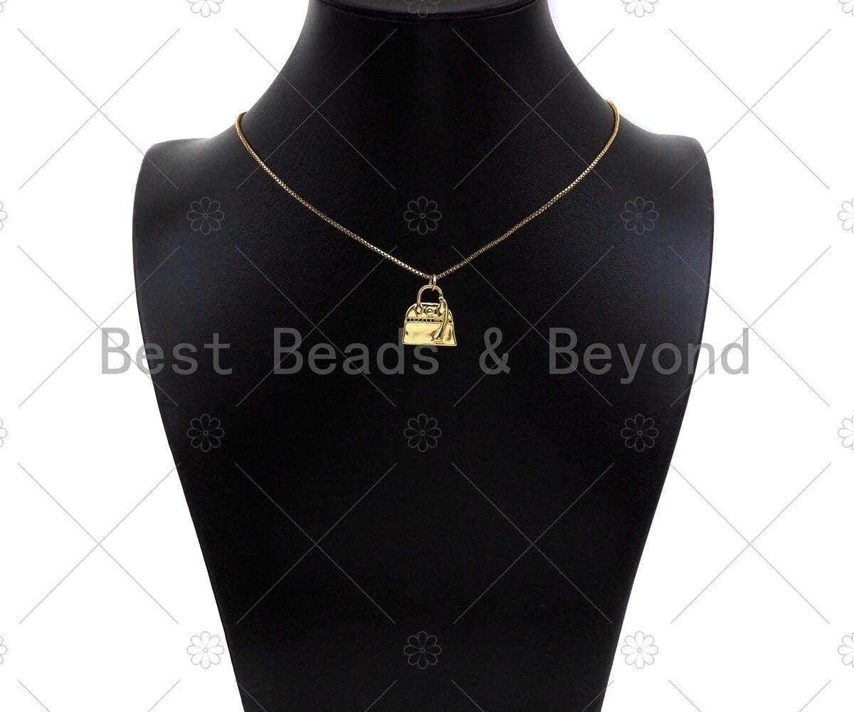 18K Dainty Gold Fashion Bag Shape Pendant/Charm,Gold Bag Medallion Charm, Necklace Bracelet Charm Pendant,18x17mm, Sku#LK232