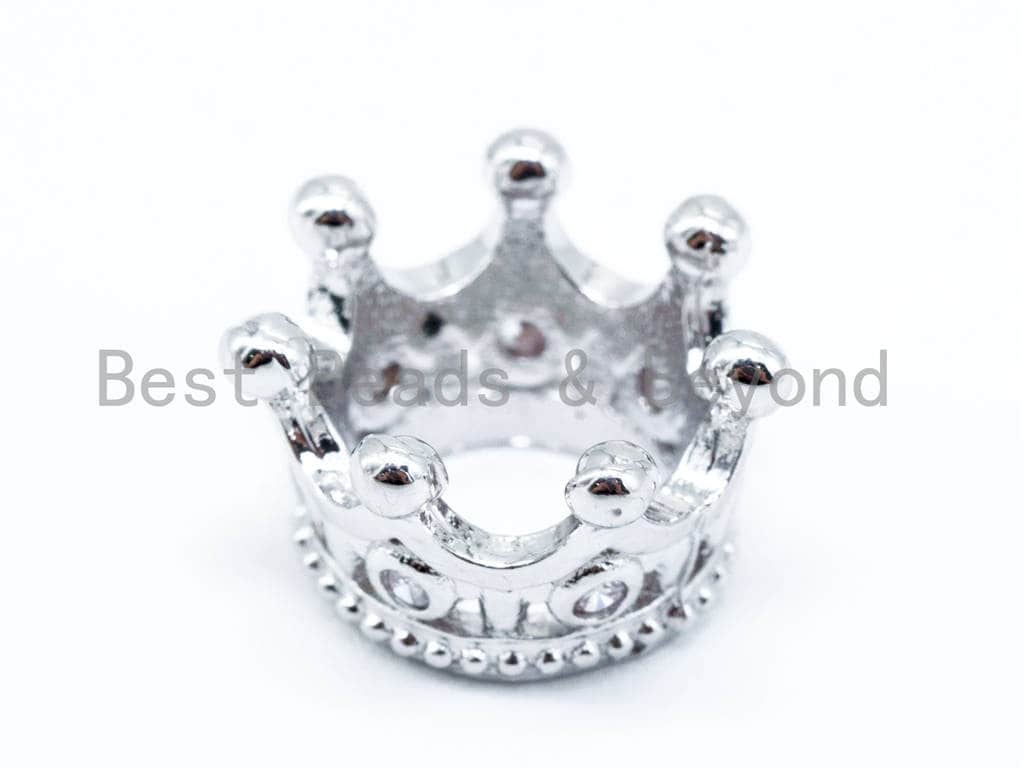CZ Micro Pave Big Hole Crown Spacer Beads for Men's Bracelet, Cubic Zirconia Crown Beads, CZ Large Hole Crown Charm, 10x7mm, sku#G113/BY015