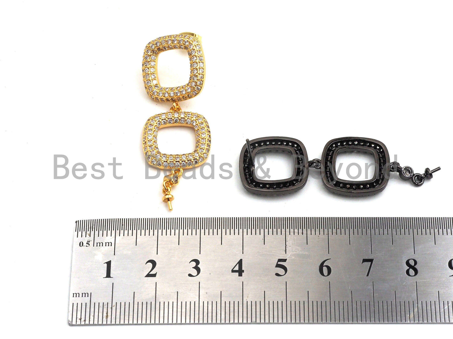 CZ Two Square Link Earring Component, Sku#J42