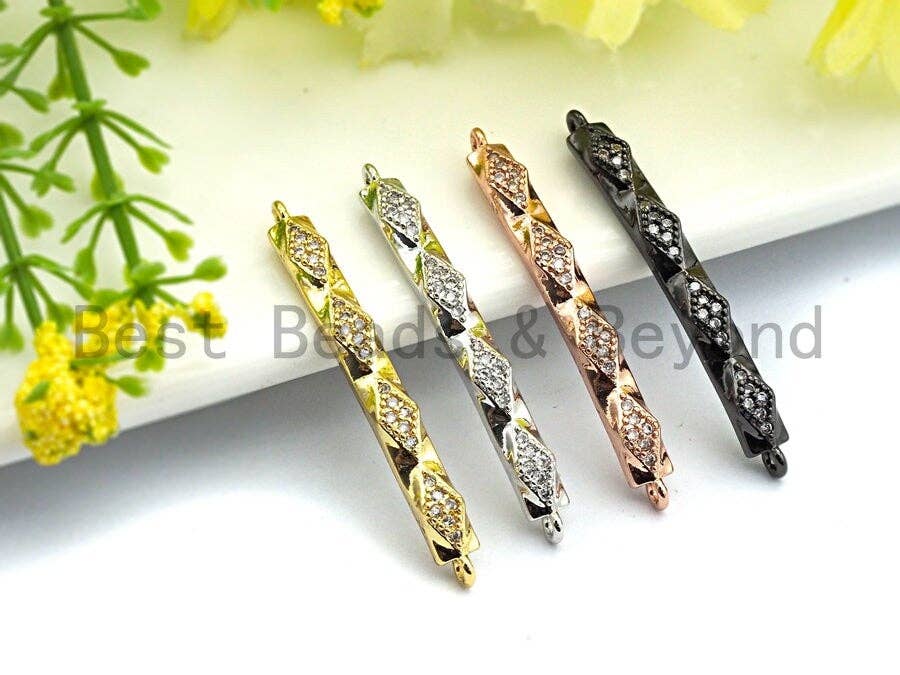Clear CZ Micro Pave 4x38mm Bar shape Two Hole Bracelet Connector, Cubic Zirconia Connector/Link,sku#E488C