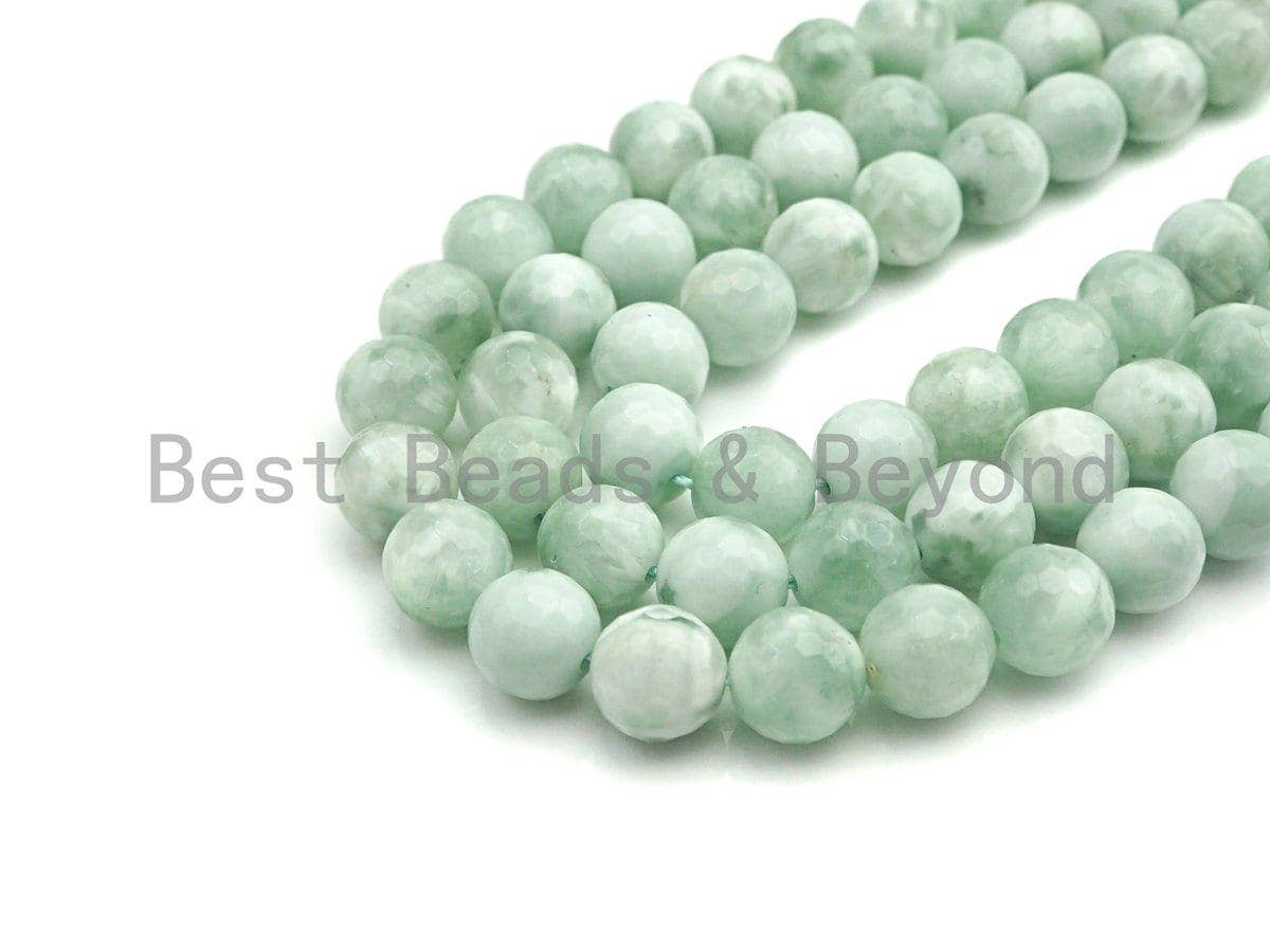 ESTY Exclusive High Quality Natural Green Angelite Round Faceted Beads, 8mm/10mm/12mm Green Angelite Beads, 15.5" Full Strand, sku#UA90