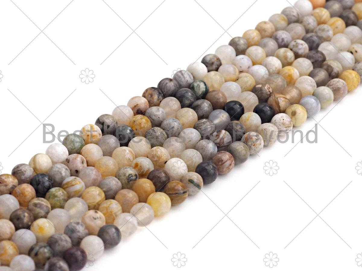 Natural Bamboo Agate Beads, 6mm/8mm/10mm/12mm Round smooth Silver Needle Agate, 15.5" Full Strand, sku#U958
