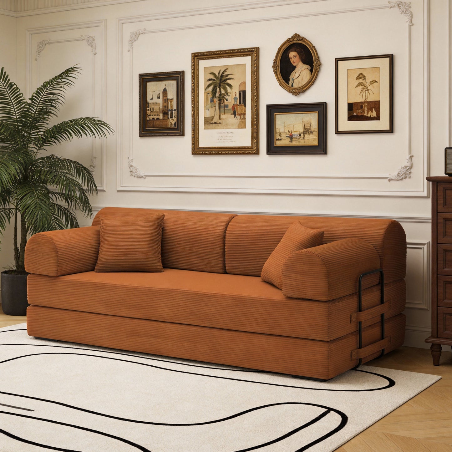 Convertible Sleeper Sofa Bed in Orange