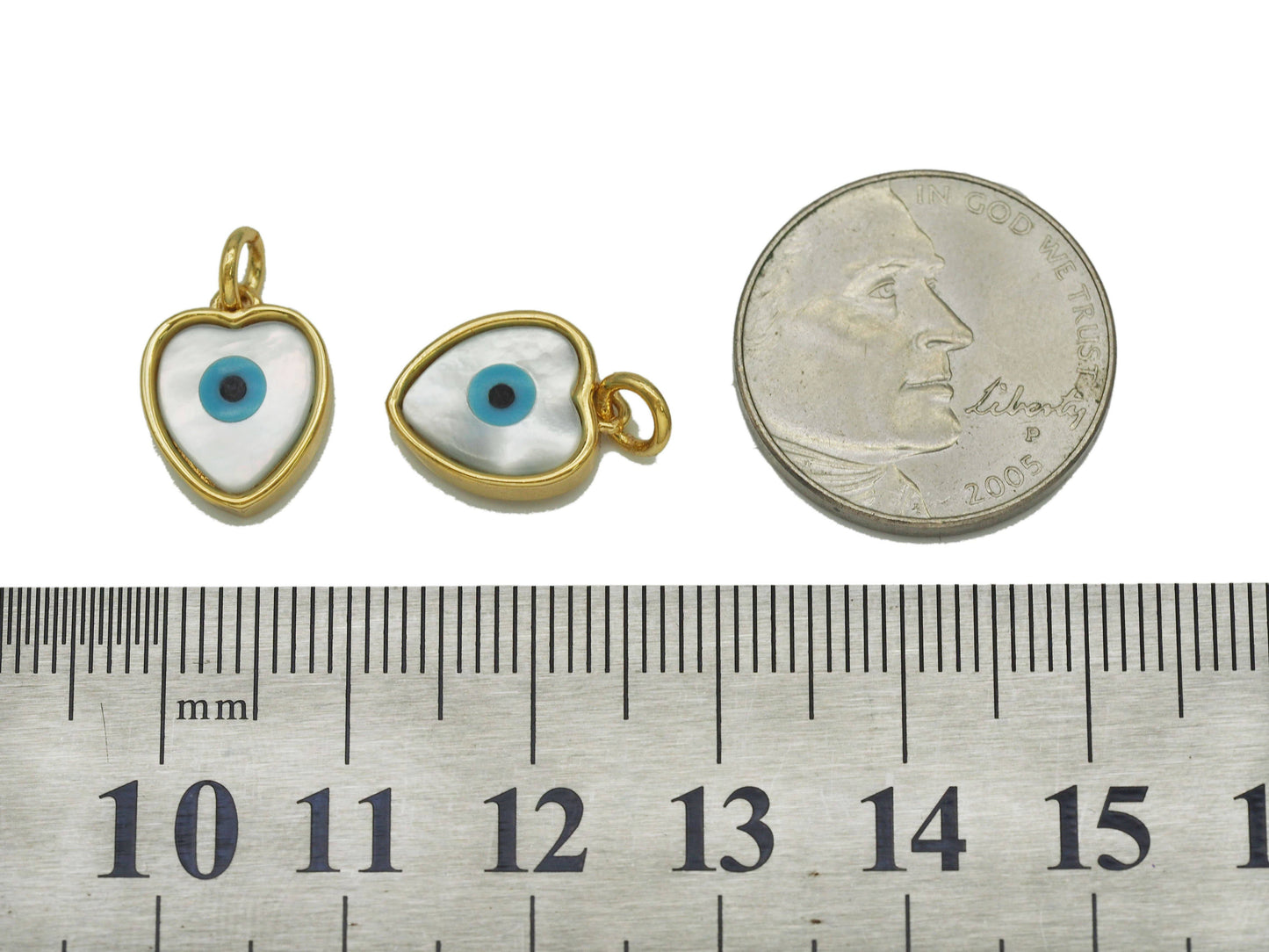 Enamel Evil Eye On Mother of Pearl Heart Charm, Sku#L670