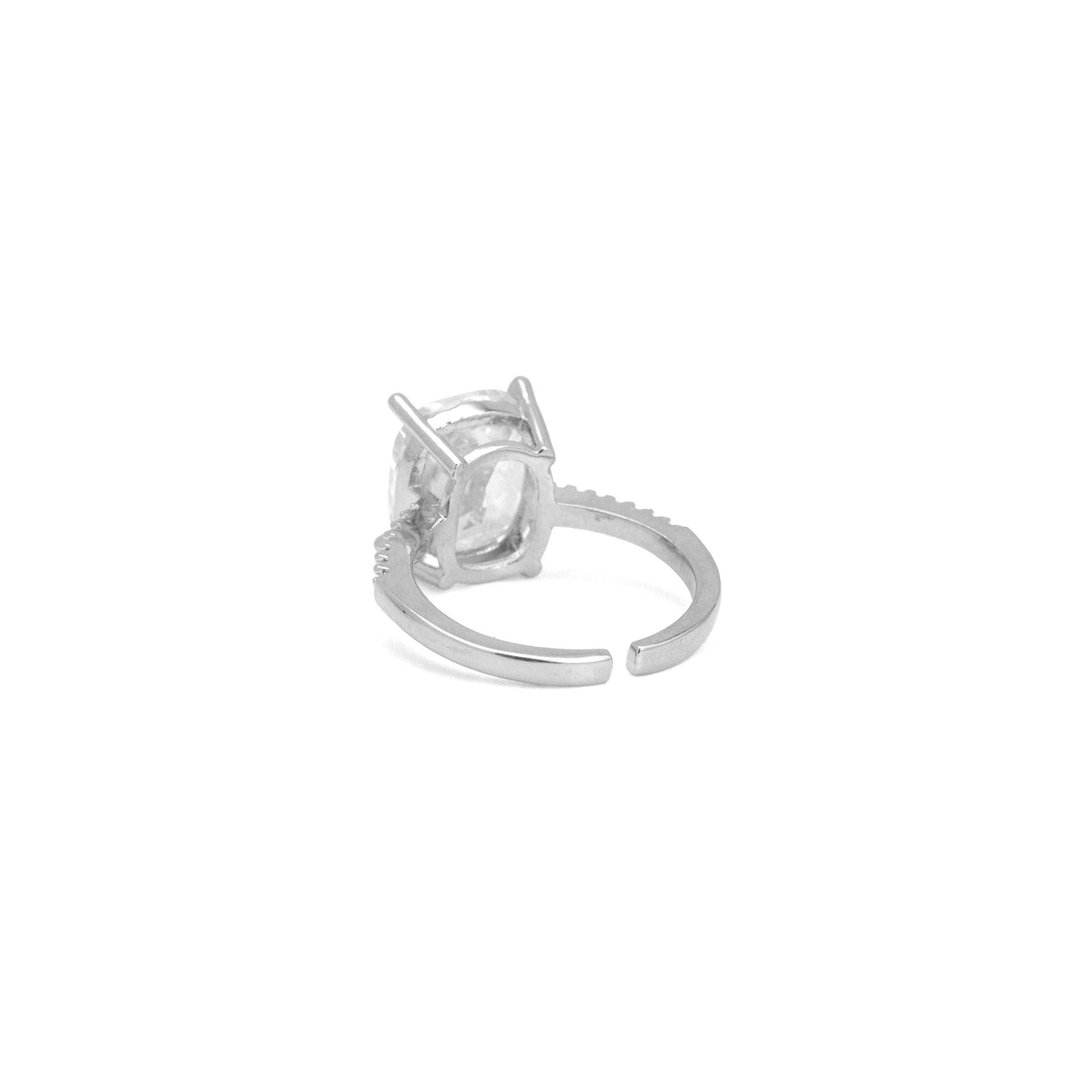 Big Clear Oval CZ Silver Adjustable Ring, Sku#LX775