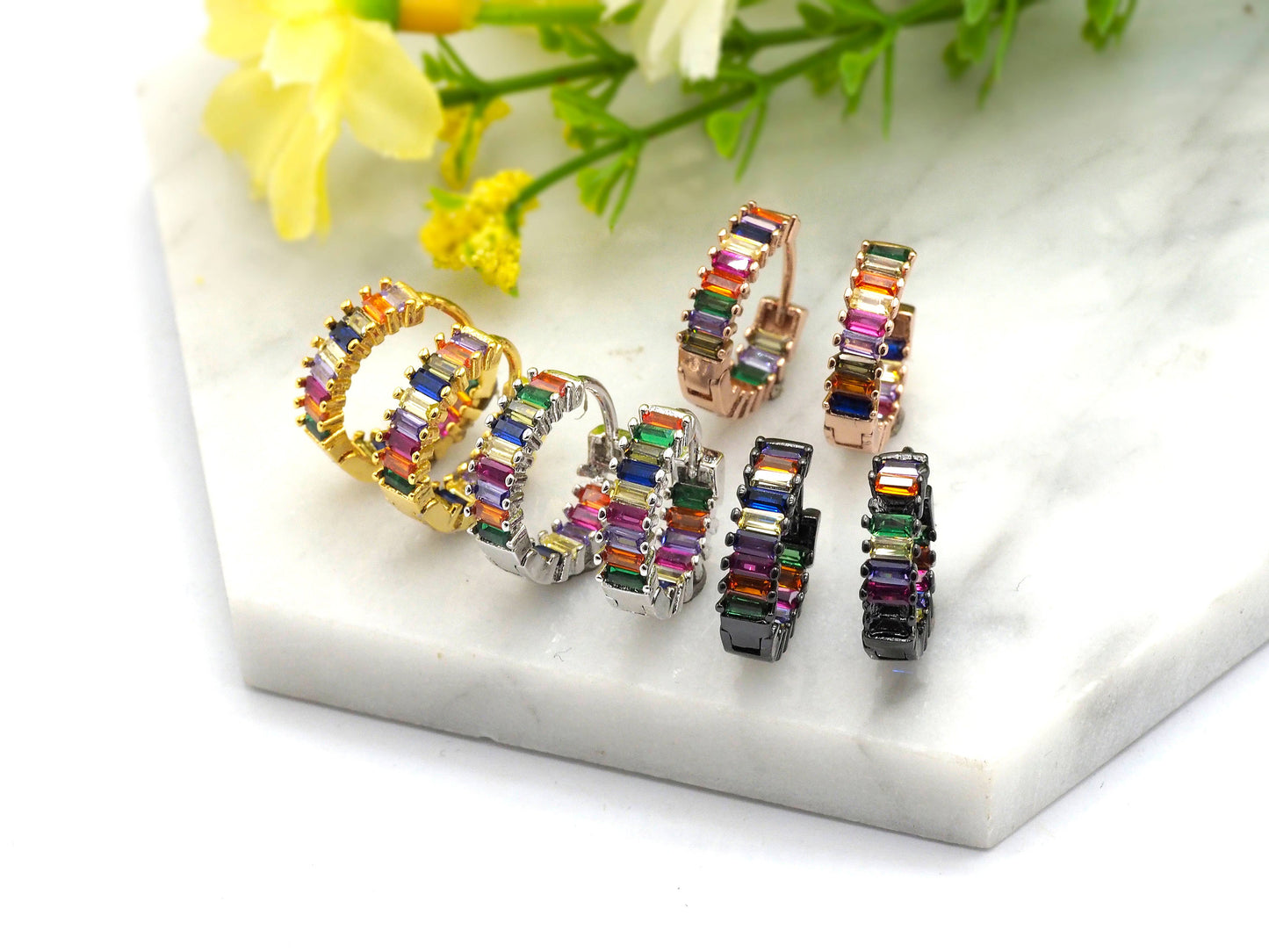 Rainbow CZ Micro Pave Huggie Earrings, sku#J46C