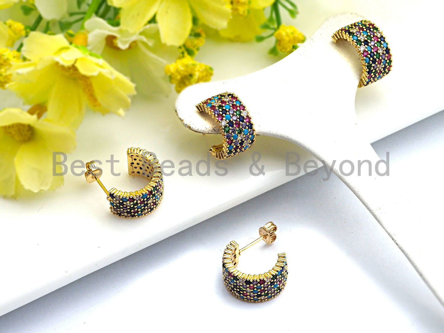 Clorful CZ Half Circle Shape Earrings, Sku#J77
