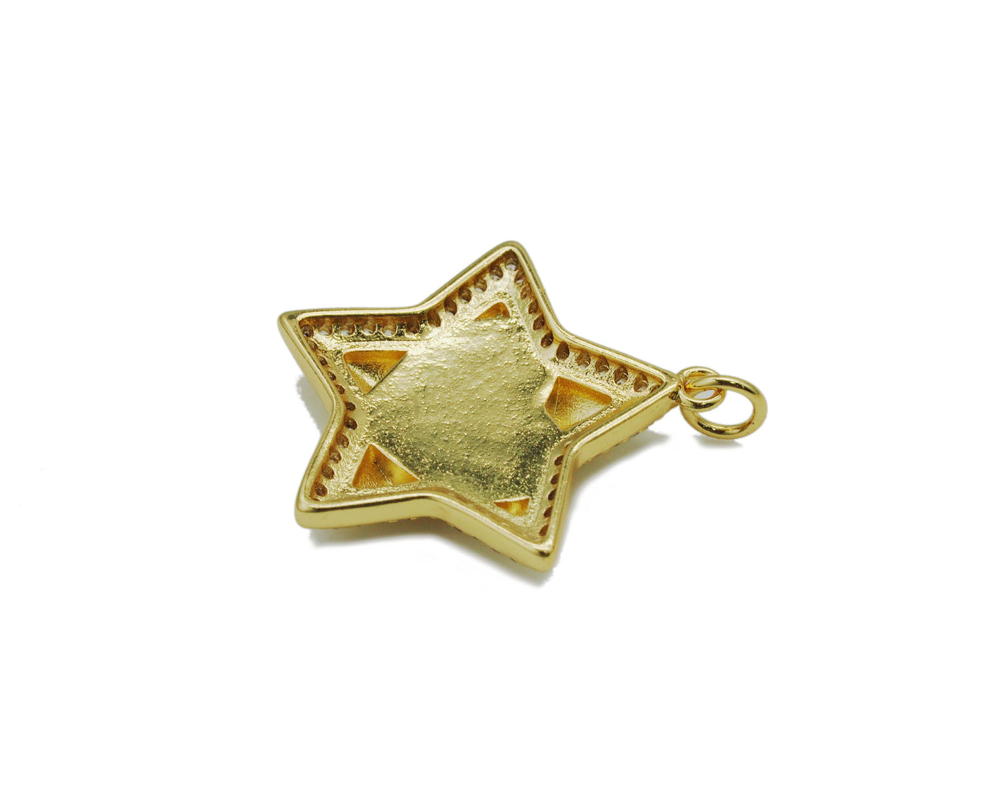 CZ Enamel Heart On Five Point Star Shape Pendant, Sku#Z1429