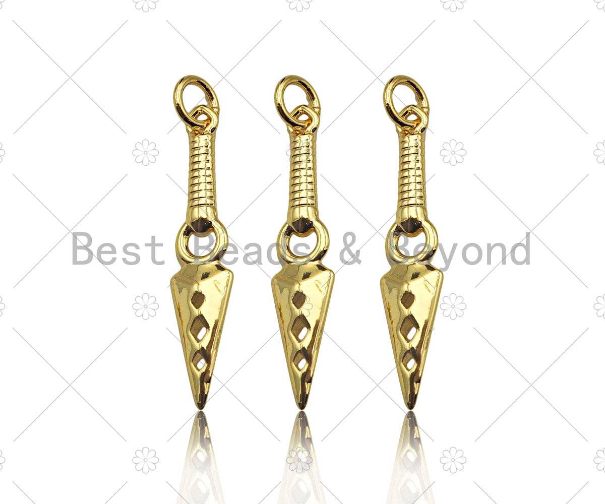 Gold Filled Sword with Holes Shape Pendant, 18K Gold Filled Sword Charm, Necklace Bracelet Charm Pendant, 6x27mm, Sku#Y446