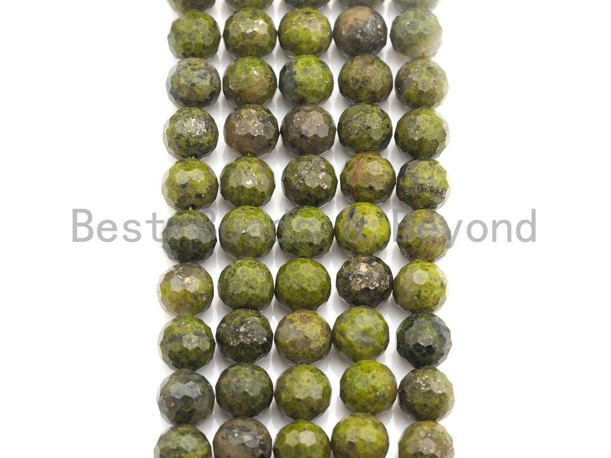 SPECIAL CUT Natural Olive Chlorastvolite, Round Faceted 6mm/8mm/10mm/12mm, 15.5" Full Strand, sku#U644
